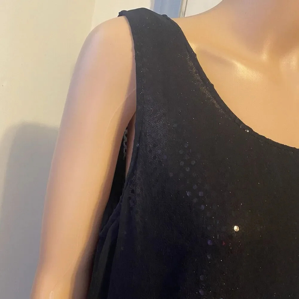 VTG Amanda Lane Silk Black Luxury Midi Dress SZ 14 Metallic Dot Lined Layer Goth - Picture 7 of 9